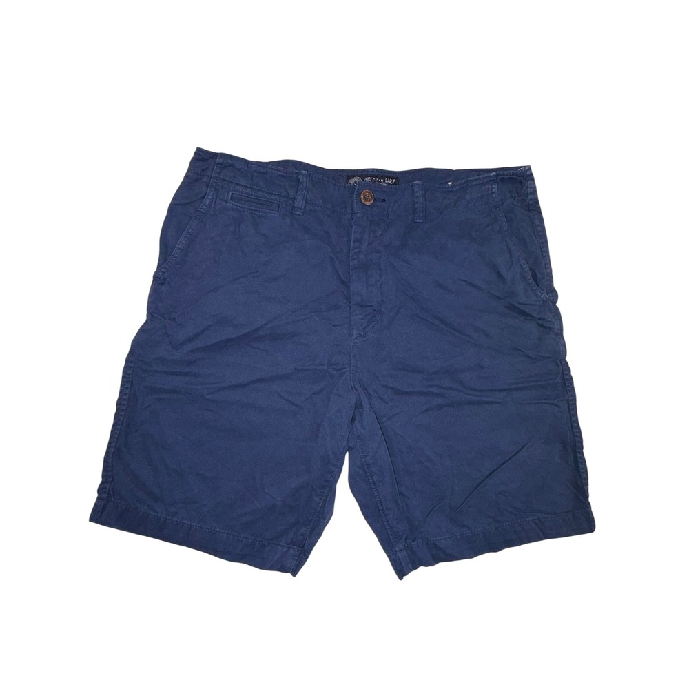 American Eagle Chino Shorts 36 Navy Blue Classic Fit Cotton Twill 9 Inch Inseam - Picture 2 of 7